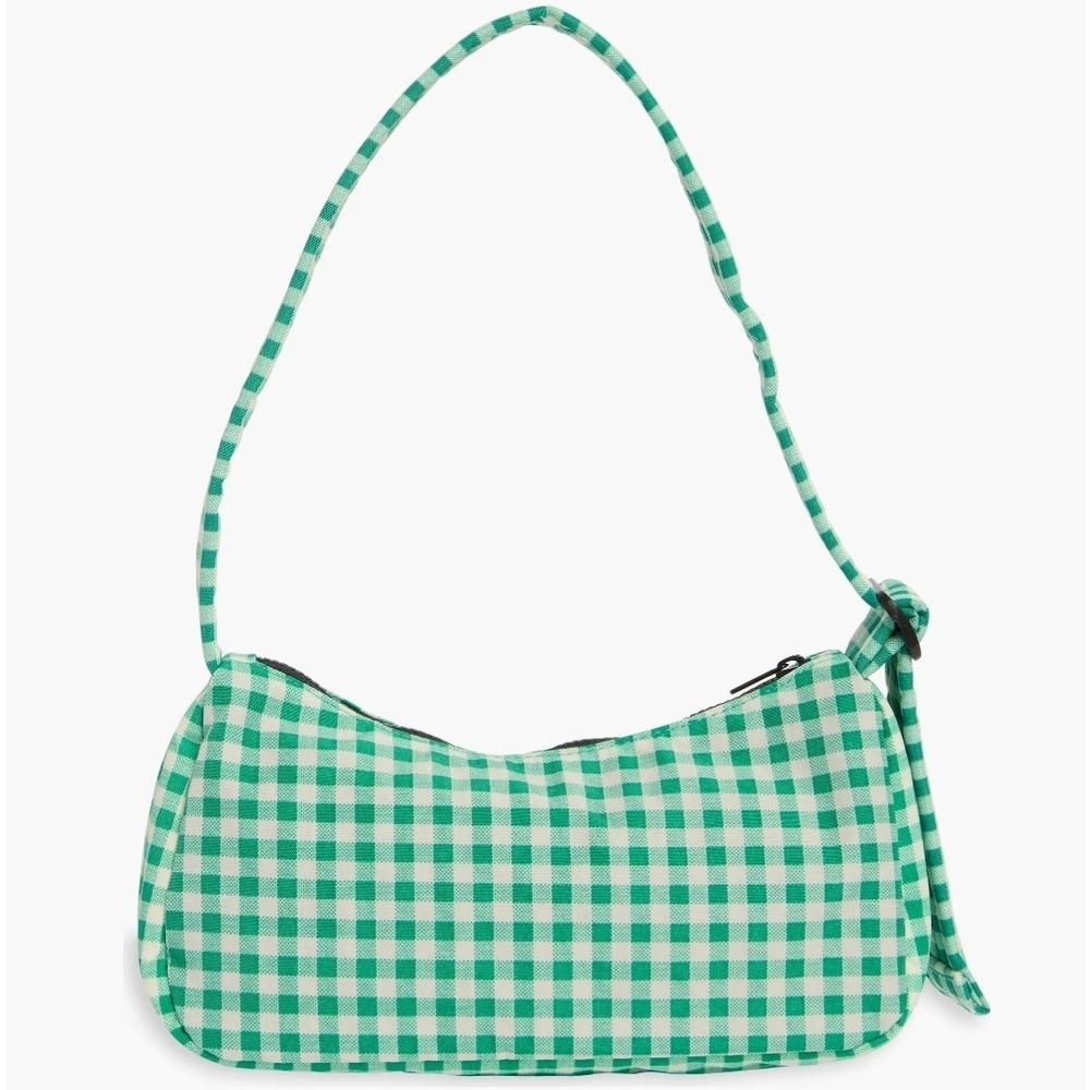 BAGGU Cargo Recycled Nylon Shoulder Bag Green Gingham - Picture 3 of 7